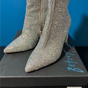 Betsey Johnson Silver Heeled Boots with Stiletto Glam